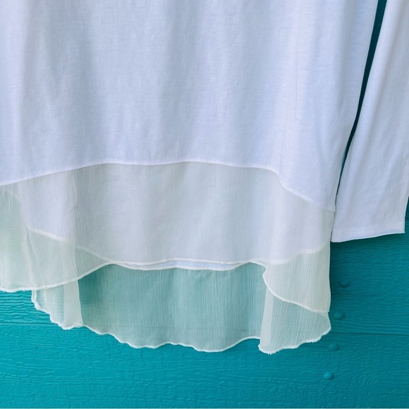 FREE PEOPLE WHITE FLOWY CHIFFON SHEER TIERED HEM TUNIC TOP LS SIZE LARGE - Picture 6 of 7